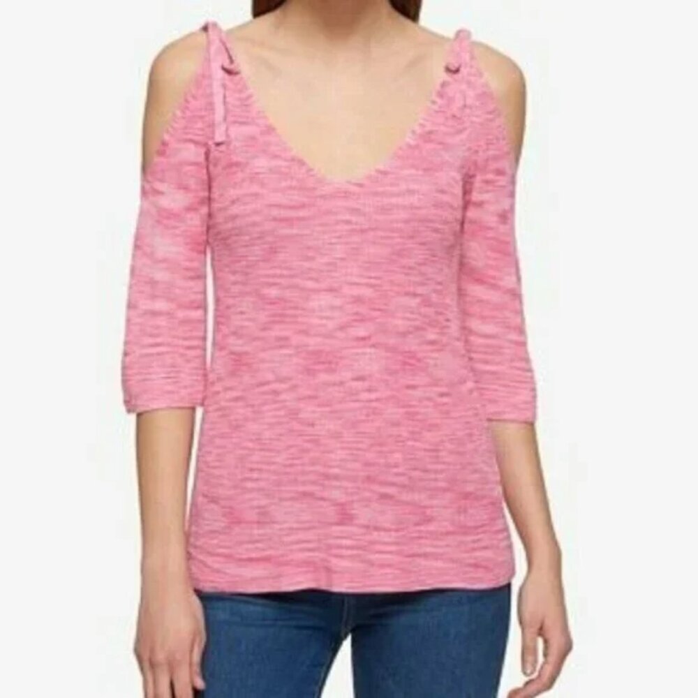 TOMMY HILFIGER * PINK HEATHER COLD SHOULDER STRAP TIE BLOUSE TOP SIZE: M NWT